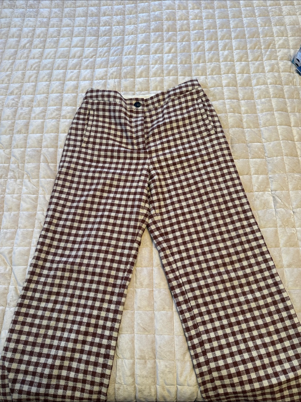 Sezane Martin Crop Trousers Brown/ Ecru Gingham - Size 6 - Picture 3 of 8